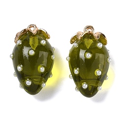 Oliva Colgantes de la resina, encanto de fresa, con la aleación, dorado, oliva, 29x17.5x16 mm, agujero: 1.5 mm