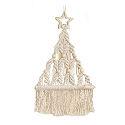 Linen DIY Star Christmas Tree Tassel Pendant Decoration Macrame Kits, including Cotton Rope and Wooden Star, Linen, 370x310mm