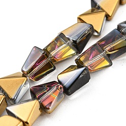 Gold Half Plated Electroplate Transparent Glass Beads Strands, Faceted Polygon, Gold, 8x7x5mm, Hole: 1mm, about 80pcs/strand, 25.04 inch(63.6cm)