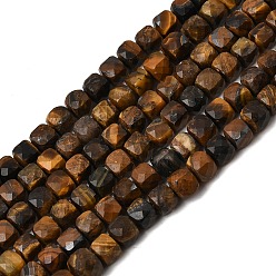 Tiger Eye Natural Tiger Eye Beads Strands, Faceted, Cube, 5x5mm, Hole: 0.8mm, about 83pcs/strand, 15.55''(39.5cm)