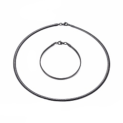 Electrophoresis Black 304 Stainless Steel Choker Necklaces and Bangles Jewelry Sets, with Lobster Claw Clasps, Electrophoresis Black, 8-1/8 inch(20.5cm), 17.7 inch(45cm), 4mm