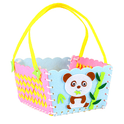 Panda Easter Theme Non-woven Fabrics Baskets Kits, with Plastic Pin, Yarn and Adhesive Back, for Storing Home Fruit Snack Vegetables, Children Toys, Colorful, Panda Pattern, 145x105x210mm