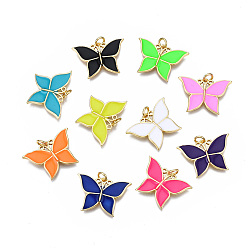 Mixed Color Brass Enamel Pendants, with Jump Ring, Cadmium Free & Nickel Free & Lead Free, Real 16K Gold Plated, Butterfly, Mixed Color, 16x23.5x2mm, Jump Ring: 5x1mm, 3mm inner diameter