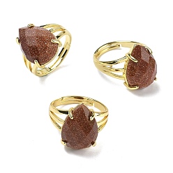 Камень с Пылевым Золотом Латунные манжеты с открытыми кольцами, с синтетическим Голдстоун, слеза, граненые, стойки покрытие, долговечный, золотые, 18 мм