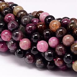 Tourmaline Natural Tourmaline Beads Strands,  Round, 8~9mm, Hole: 1mm, about 49pcs/strand, 15.7 inch
