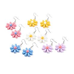 Mixed Color Flower Resin Dangle Earrings, with 316 Surgical Stainless Steel Earring Hooks, Mixed Color, 49mm, Pin: 0.7mm