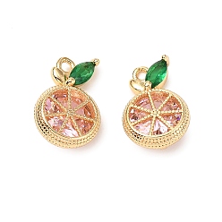 Бледно-Розовый Латунные микро проложить кубического циркония прелести, оранжевые, реальный 18 k позолоченный, розовый жемчуг, 14x9x5 мм, отверстие : 1.2 мм