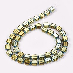 Green Plated Electroplate Non-magnetic Synthetic Hematite Beads Strands, Hexagon, Green Plated, 9x8x4mm, Hole: 0.8mm, about 45pcs/strand, 15.55 inch(39.5cm)