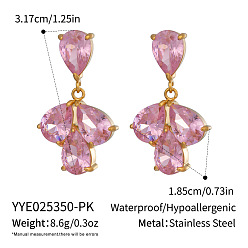 Teardrop 304 из нержавеющей стали болтаться серьги, с кубического циркония, реальный 18 k позолоченный, слеза, 31.7x18.5 мм