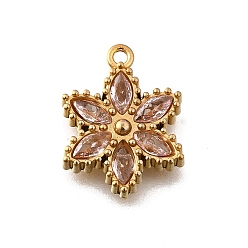 Розовый 304 подвески из нержавеющей стали с микропаве из кубического циркония, цветок, ионное покрытие (ip), реальный 18 k позолоченный, туманная роза, 15x11.5x2.5 мм, отверстие : 1.2 мм