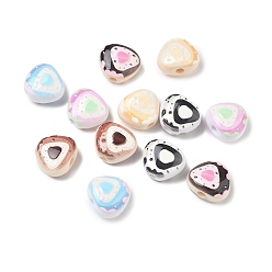 Color mezclado Granos de acrílico opacos impresos, corazón, color mezclado, 12x14x8 mm, agujero: 2.7 mm