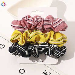 New three-piece set - Bubble Stripe (Pink, Yellow and Black) Super Fairy Cloth Large Intestine Circle Hair Rope Hair Accessories for Women.