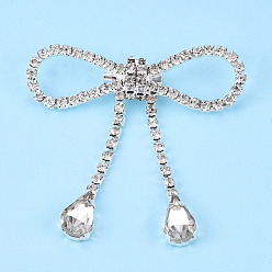 Silver Crystal Rhinestone Bowknot Lapel Pin, Creative Brass Badge for Backpack Clothes, Silver, 55x56x9.5mm, Pin: 0.6mm