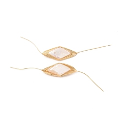 Real 14K Gold Plated Brass Pearl Beads Findings, Wire Wrapped, Rhombus, Real 14K Gold Plated, 75~87mm