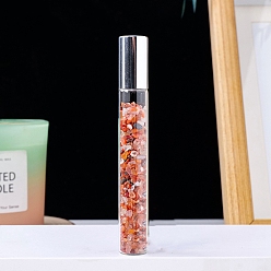 Red Agate Natural Red Agate Chip Bead Roller Ball Bottles, with Cover, SPA Aromatherapy Essemtial Oil Empty Glass Bottle, 10.7cm