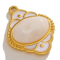 Beige Stainless Steel Pendants, with Enamel and Resin, Golden, Flower Charm, Beige, 24x19mm, Hole: 1.9mm