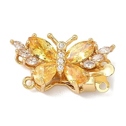 Золотистый Застежки-бабочки из латуни с микропаве из кубического циркония, реальный 18 k позолоченный, 2 нитей, 4-луночное, золотые, 12x23x7 мм, отверстия : 1.2 mm и 1.4 мм
