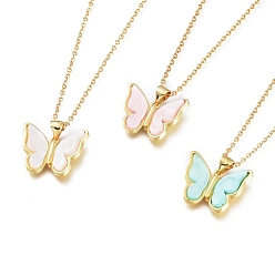 Mixed Color Brass Pendant Necklaces, with Resin and 304 Stainless Steel Cable Chains, Butterfly, Golden, Mixed Color, 19.29 inch(49cm)