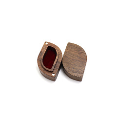 Dark Red Wood Ring Storage Box, Ring Magnetic Gift Case with Velvet Inside, Leaf, Dark Red, 6x4cm