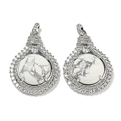 Говлит Натуральный говлит с подвесками из прозрачного кубического циркония, подвески для лампочек со стойкой, латунные фурнитуры, платина, без кадмия и без свинца, 35x25x8.8~9.6 мм, отверстие : 2.8x3.9 мм