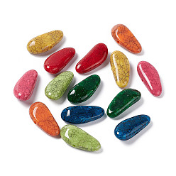 Mixed Color Crackle Opaque Acrylic Beads, Imitation Turquoise, Teardrop, Mixed Color, 36.5~37x16.5x9~10mm, Hole: 3mm, about 125pcs/500g