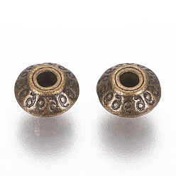 Antique Bronze Tibetan Style Alloy Beads, Lead Free & Cadmium Free, Bicone, Antique Bronze Color, about 7mm long, 7mm wide, 4.5mm thick, hole: 1mm