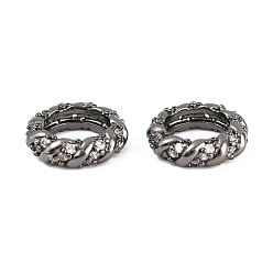 Черный Цвет Металла Латунные микропаве из прозрачного кубического циркония, долговечный, стойки покрытие, без свинца и без кадмия, скрученный, металлический черный , 11x3 мм, отверстие : 7 мм