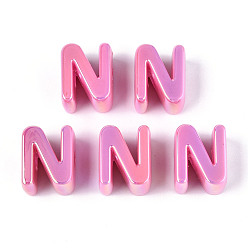 Letter N Непрозрачные акриловые бусины с УФ-покрытием, радужный, Письмо N, 21x17x13.5 мм, отверстие : 6 мм