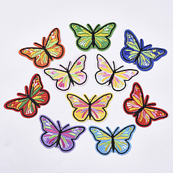 Mixed Color Computerized Embroidery Cloth Iron On/Sew On Patches, Costume Accessories, Appliques, Butterfly, Mixed Color, 41.5x65.5x1.5mm, about 12colors, 1color/10pcs, 120pcs/bag