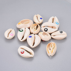 Mixed Color Cowrie Shell Beads, with Enamel, No Hole/Undrilled, Evil Eye, Mixed Color, 20~26x14.5~20x8.5~10mm