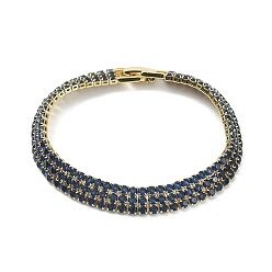 Marine Blue Cubic Zirconia Tennis Bracelets for Women Girl Gift, with Brass Clasps, Real 18K Gold Plated, Marine Blue, 7-1/8 inch(18cm)
