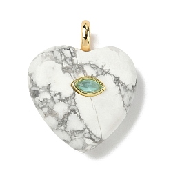 Говлит Природные подвески Говлит, подвески в форме сердца с латунной микрофиброй и фианитами, реальный 18 k позолоченный, долговечный, стойки покрытие, 31x25x10 мм, отверстие : 4 мм