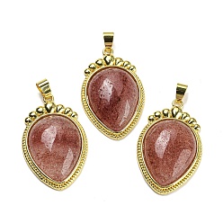 Strawberry Quartz Natural Strawberry Quartz Pendants, Carrot Charms with Rack Plating Golden Tone Brass Findings, Lead Free & Cadmium Free, 36.5x22.5x7~7.5mm, Hole: 4x6.5mm