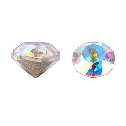 Crystal AB K9 Glass Rhinestone Cabochons, Pointed Back & Back Plated, Faceted, Diamond, Crystal AB, 6x4mm