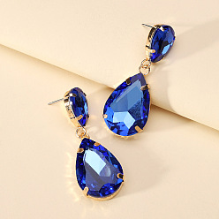Deep blue Colorful Transparent Glass Crystal Earrings with Fashionable Waterdrop Shape for Elegant and Stylish Women