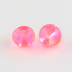 Hot Pink Spray Painted Glass Beads, Large Hole Beads, Rondelle, Hot Pink, 10~11x7.5~8mm, Hole: 3~3.5mm