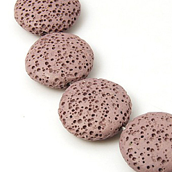 Rosy Brown Natural Lava Rock Beads Strands, Dyed, Heishi Beads, Disc/Flat Round, Rosy Brown, 20x7mm, Hole: 1mm