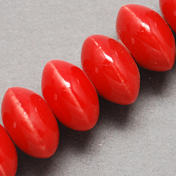 Red Handmade Porcelain Beads, Bright Glazed Porcelain, Rondelle, Red, 12x7mm, Hole: 2mm