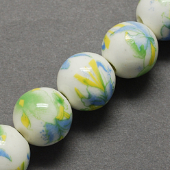 Светло-зеленый Ручной печатный шарики фарфора, круглые, светло-зеленый, 8 мм, отверстие : 2 мм