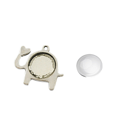 Antique Silver Pendant Making Sets, with Alloy Pendant Cabochon Settings and Glass Cabochons, Elephant, Lead Free, Antique Silver, Tray: 14mm, 24x27x6mm, Hole: 2mm, 13.5~14x4mm