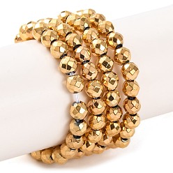 Настоящее золото 24K Гальванические нити из синтетических немагнитных гематитовых бусин, граненые, круглые, реальный 24 k позолоченный, 4 мм, отверстие : 1 мм, около 100 шт / нитка, 15.16'' (38.5 см)