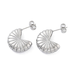 Stainless Steel Color 304 Stainless Steel Flower Stud Earrings, Half Hoop Earrings, Stainless Steel Color, 18x5mm