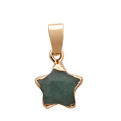Other Jade Natural Jade Dyed Faceted Star Charms, with Golden Plated Brass Findings, 13x13mm
