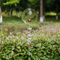 Yin-yang Stainless Steel Wind Spinners, with Glass Bead, for Outside Yard and Garden Decoration, Yin-yang, 600mm