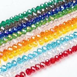 Mixed Color Electroplate Glass Beads Strands, AB Color Plated, Faceted, Rondelle, Mixed Color, 6x5mm, Hole: 1mm, about 92~94pcs/strand, 17~17.5 inch(42.5~43.75cm), 1strand/color