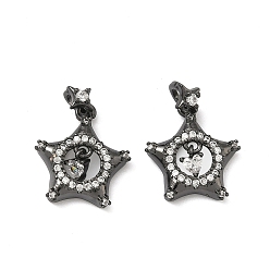 Черный Цвет Металла Латунные микропаве прозрачные подвески с фианитом, без кадмия и без свинца, стойки покрытие, долговечный, звезды прелести, металлический черный , 18x15.5x4 мм, отверстие : 3x3.5 мм