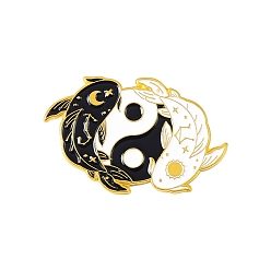 Fish Yin-yang Taichi Black White Animal Lover Enamel Pins, Golden Alloy Brooches for Valentine's Day, Fish, 33x17mm