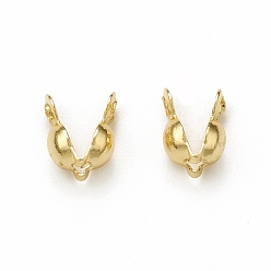 Real 18K Gold Plated Brass Bead Tips, Calotte End Caps, Clamshell Knot Cover, Real 18K Gold Plated, 6x3mm, Hole: 1.2mm
