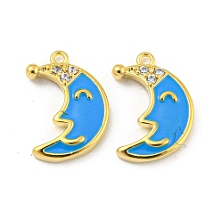Real 18K Gold Plated Brass Micro Pave Cubic Zirconia Pendants, with Enamel, Moon, Real 18K Gold Plated, 14.5x10x2.5mm, Hole: 1mm