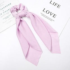 C214 Velvet Ribbon - Pink No. 6 Silk Satin Solid Color Hair Scrunchies with Long Tails and Printed Ribbon for Women
